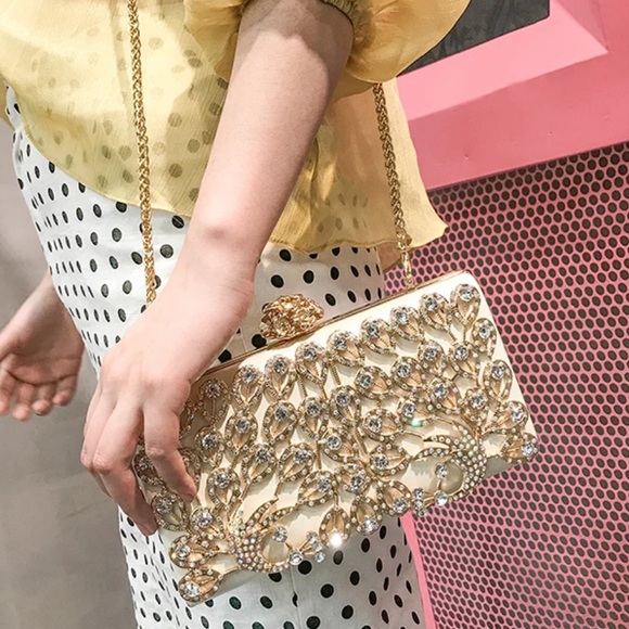 *Host Pick* Classic Crystal Embellished Minaudiere with golden chain strap - Picture 9 of 10